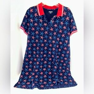 Lands’ End women’s patriotic red blue starfish polo shirt dress size 1X